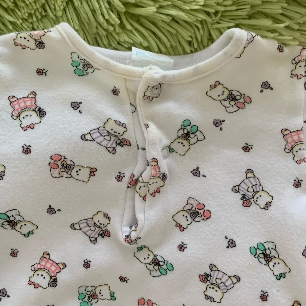 VTG Miniwear Sleeping Gown Sack 1 Piece Hat  Bears 3 PC Set Pajama White Newborn